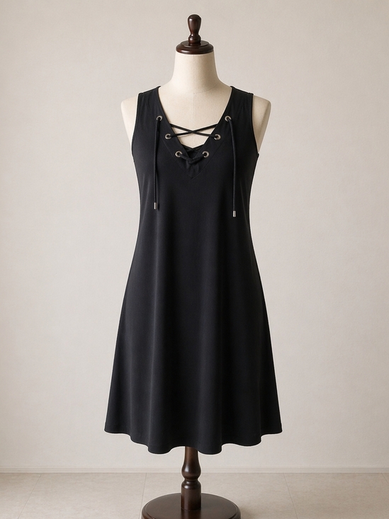 Philosophy Dresses & Skirts - Philosophy Black Lace Up Dress A Line Shift Edgy Goth Minimalist M Casual Travel
